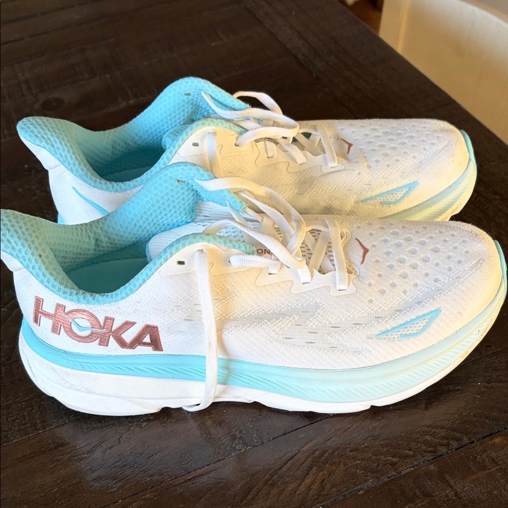 Hoka Women's Sneakers in White and Light Blue